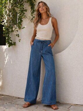 Joe’s Jeans Drawstring Wide Leg Jeans Medium Indigo Size 25 Lightweight Spring D